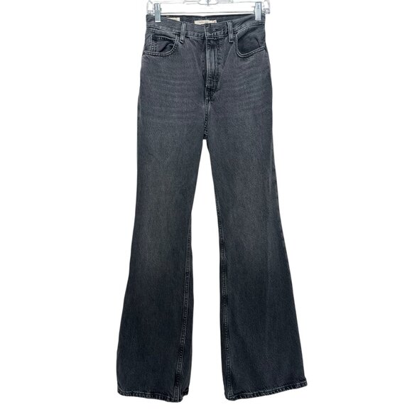 Levis 70s High Rise Flare Jeans Womens 26 Black Wide Leg Relaxed Fit Western - Picture 4 of 16